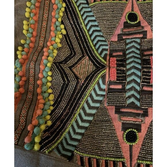 America & Beyond GARGOYLE EMBELLISHED GRAY HAND BEADED TOTE - Picture 8 of 9